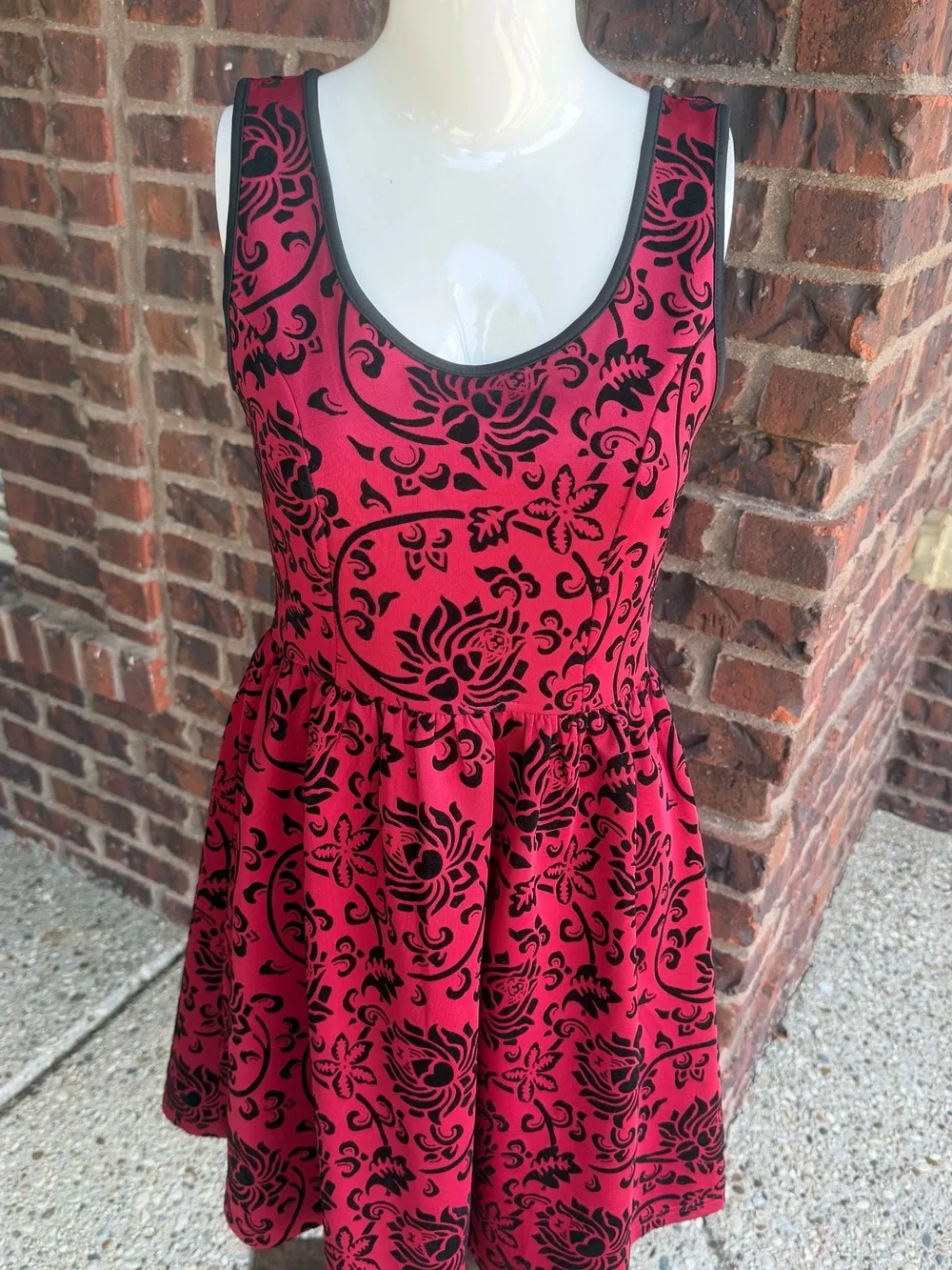 Coco Love Red Floral Flocked Fit & Flare Dress Sleeveless Size S